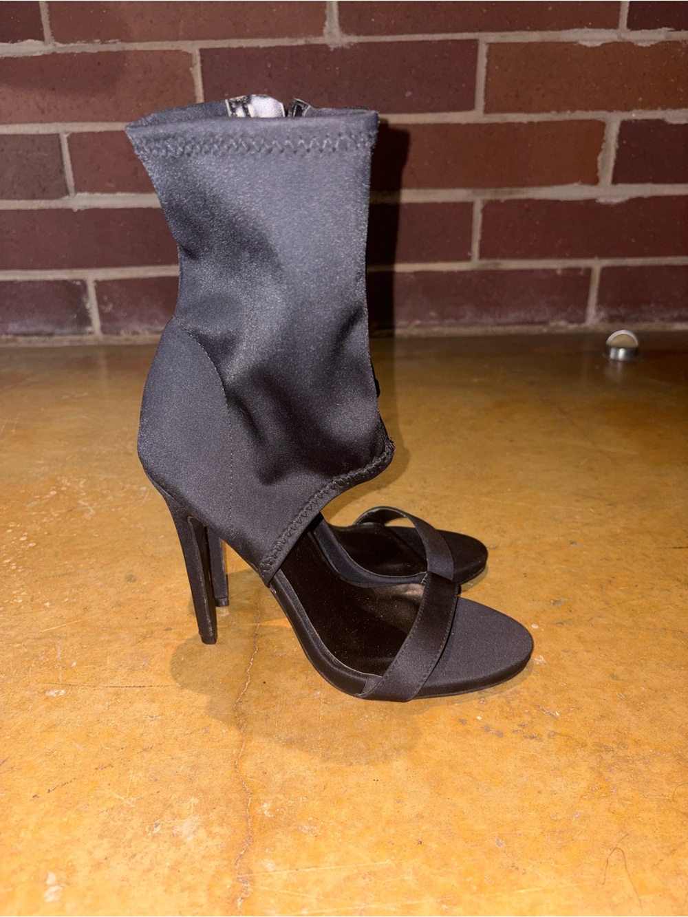 Satin Black Stiletto Sock Sandal Boots